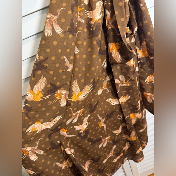 Happy Nature by Kate Hudson Brown Floral & Crane Women's Midi Dress Size Small - Picture 5 of 7